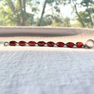 Vintage Cherry Amber Lucite Tortoise Oval Bead Silver Tone Link Toggle Bracelet